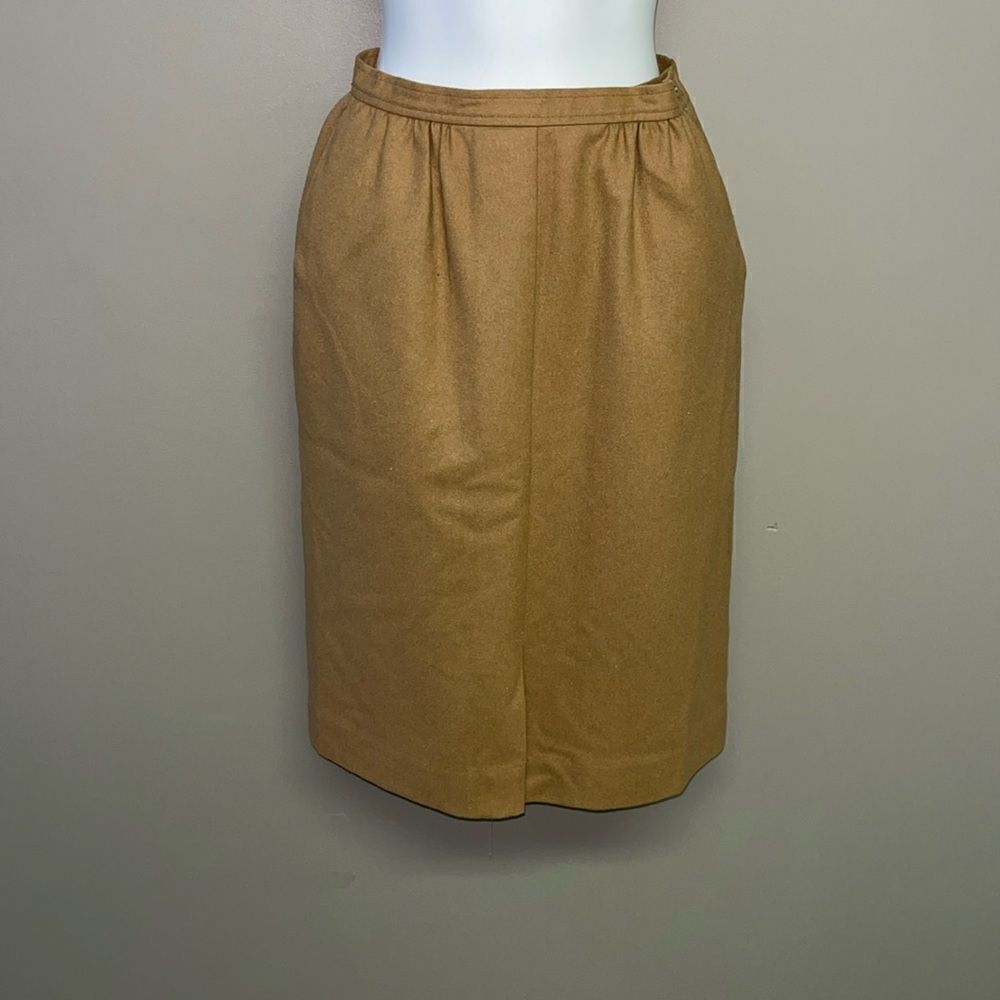 Pendleton Vintage Tan Pure Virgin Wool Lined Midi Pull-On Skirt Size 8 M516–149